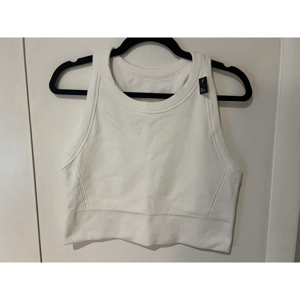 DSG High Neck Brami White Ribbed Crop Tank Low Support XXL New With Tags